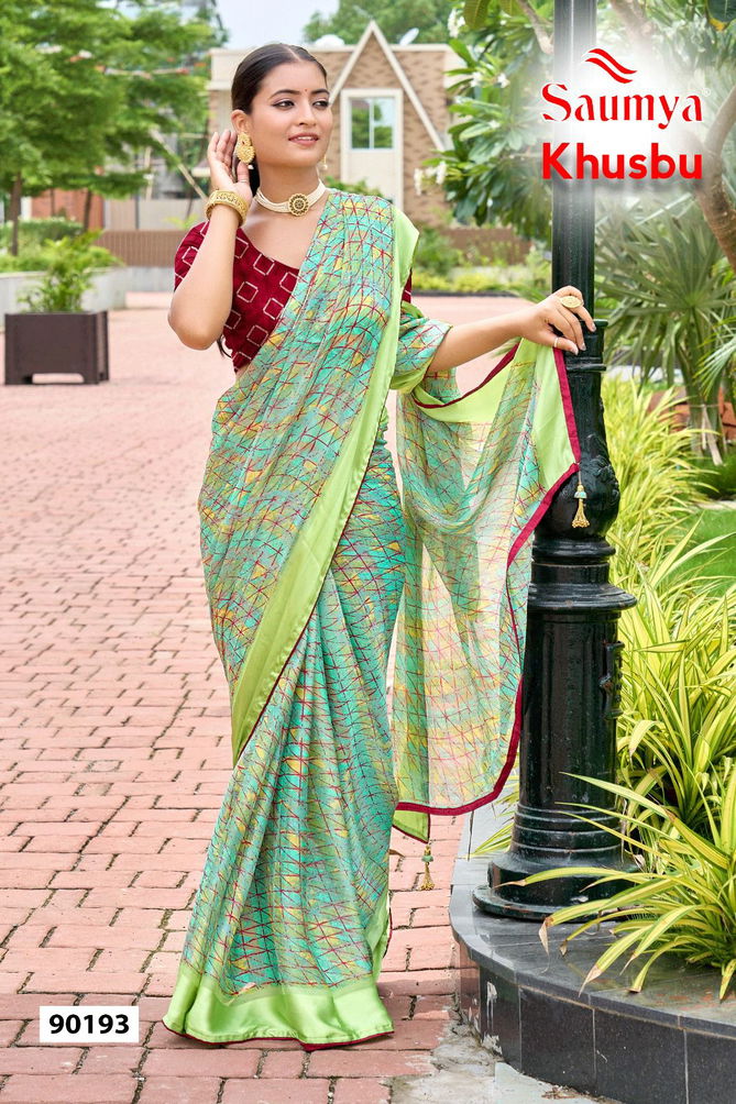 Khusbu By Saumya Moss Satin Printed Sarees Wholesale Shop In Surat